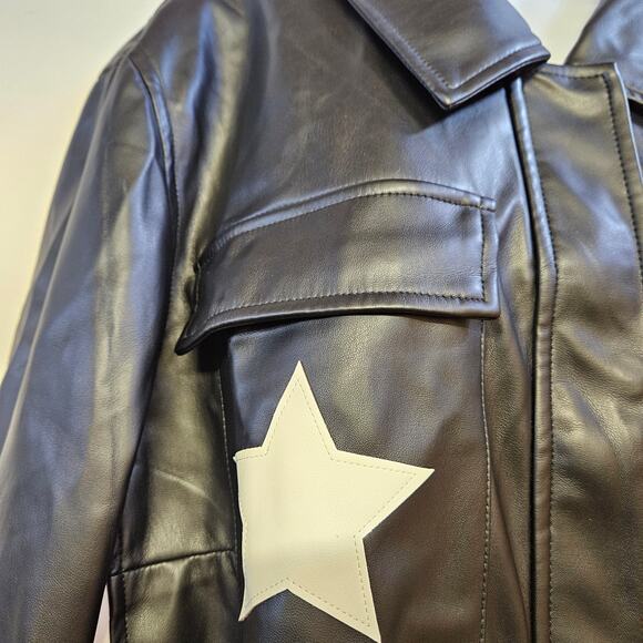 Forever 21+ Black and White Faux Leather Jacket Size 3X NWT Stars Casual Goth - Picture 3 of 12